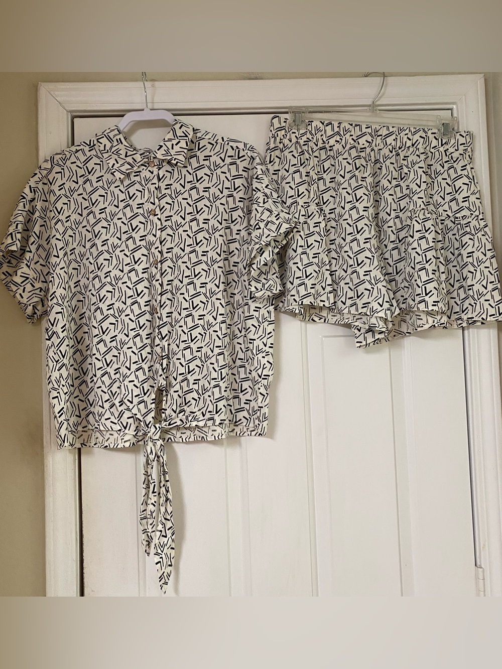 Two-Piece Printed Button-Up Top and Shorts Set NWOT